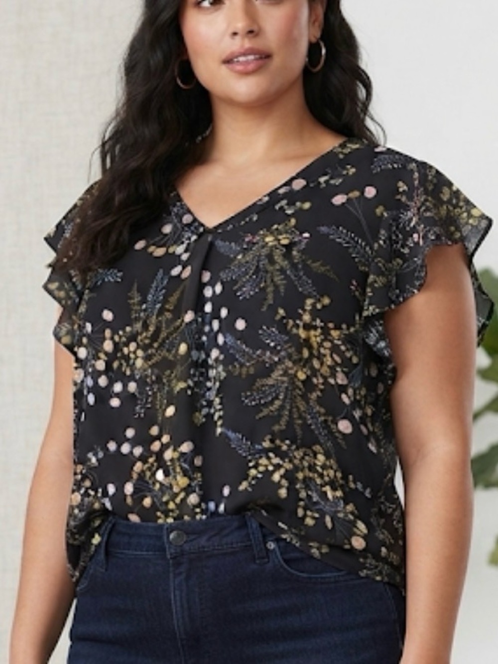Philosophy Republic Floral Flutter-Sleeve Blouse – Effortless Chic V-Neck Top XL